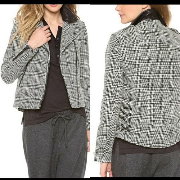 Rag & Bone Bowery Houndstooth wool convertible motorcycle jacket size 4 - Picture 1 of 9